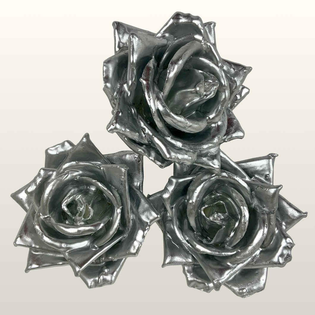 Wachsrose Silber 3 Stück
